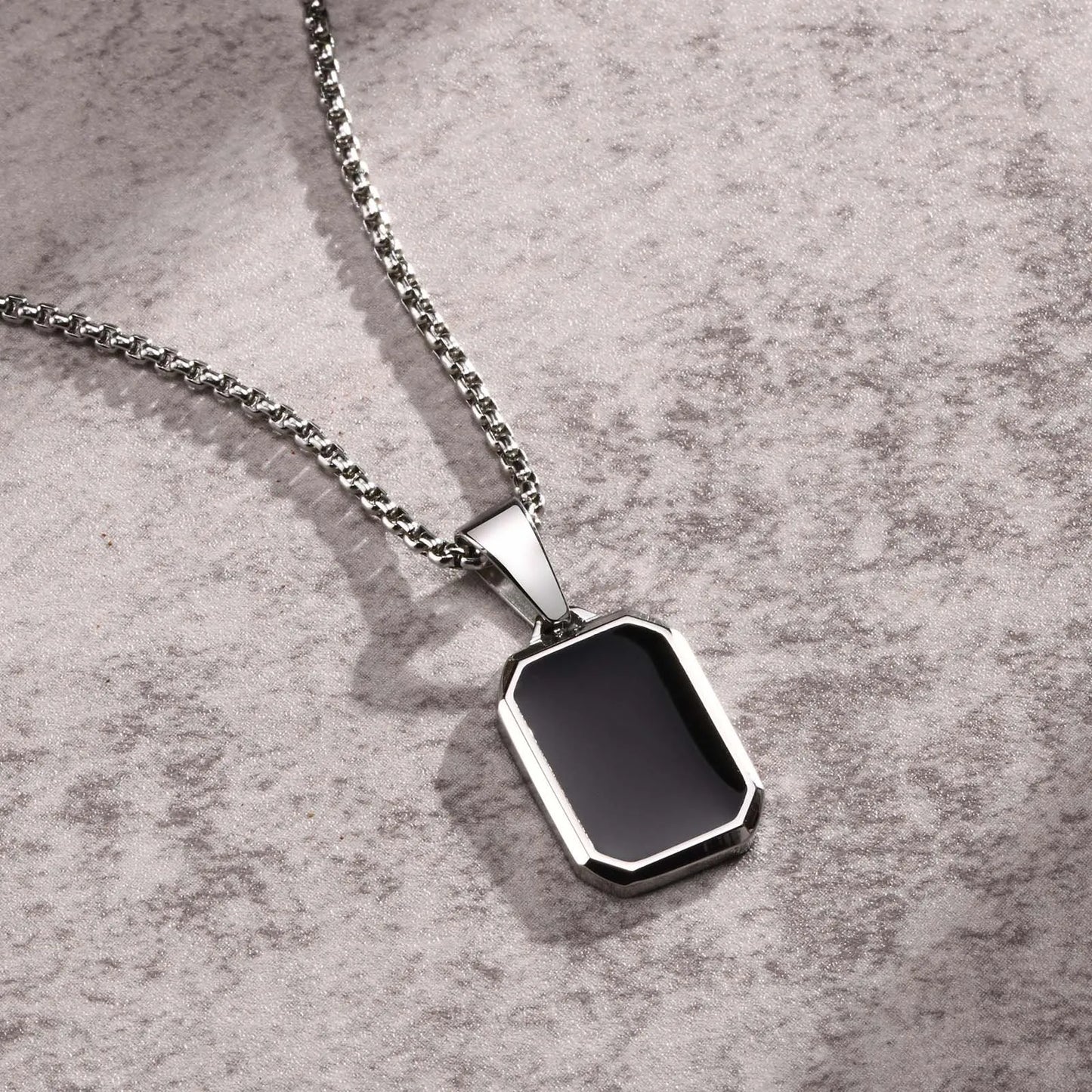 Men's Black Enamel Pendant Necklace