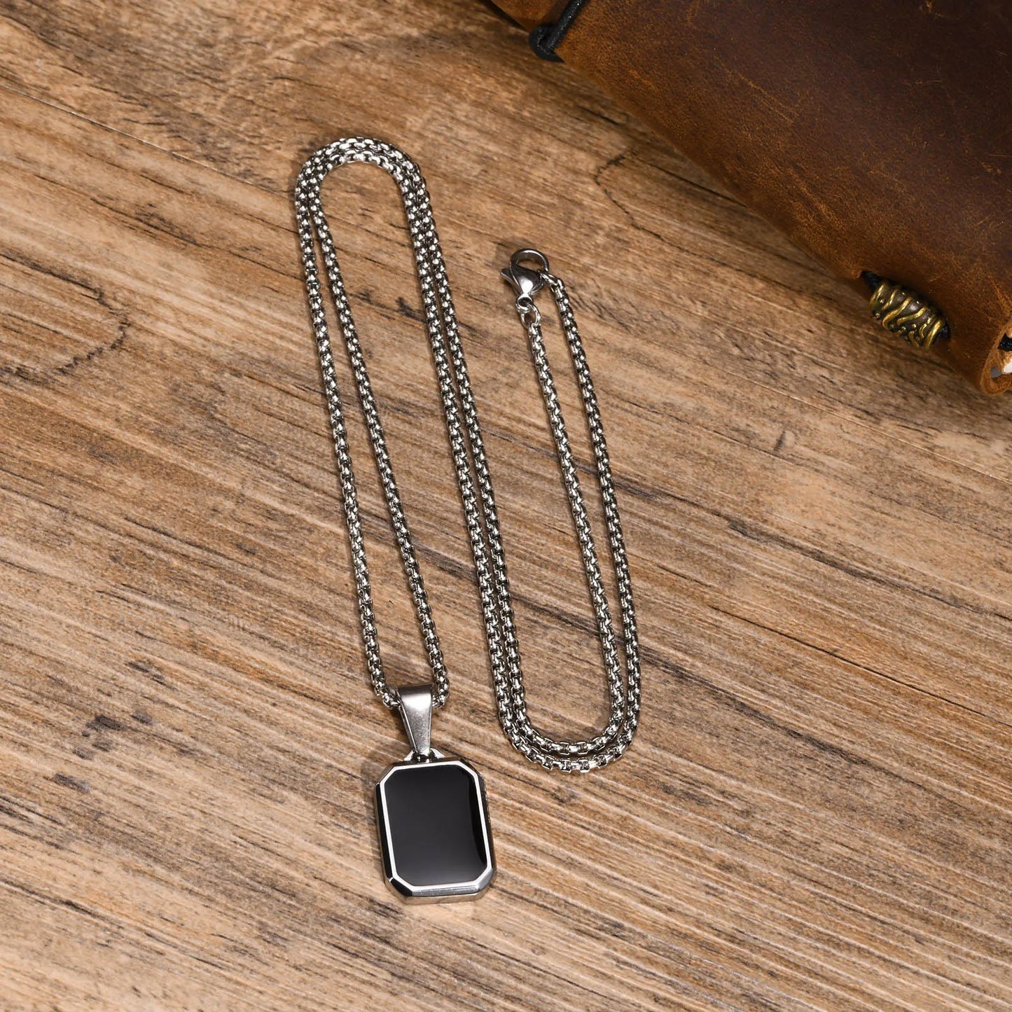 Men's Black Enamel Pendant Necklace