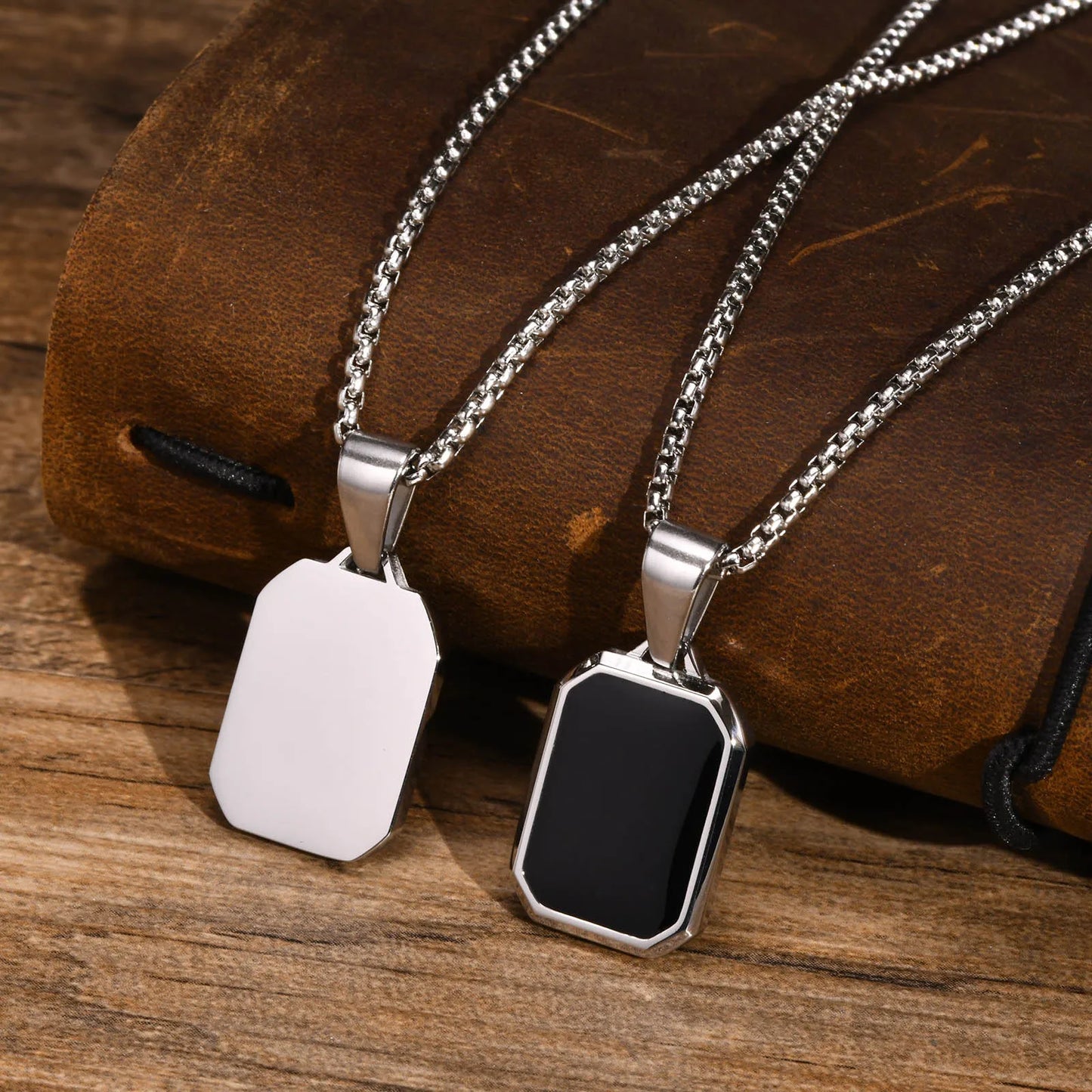 Men's Black Enamel Pendant Necklace