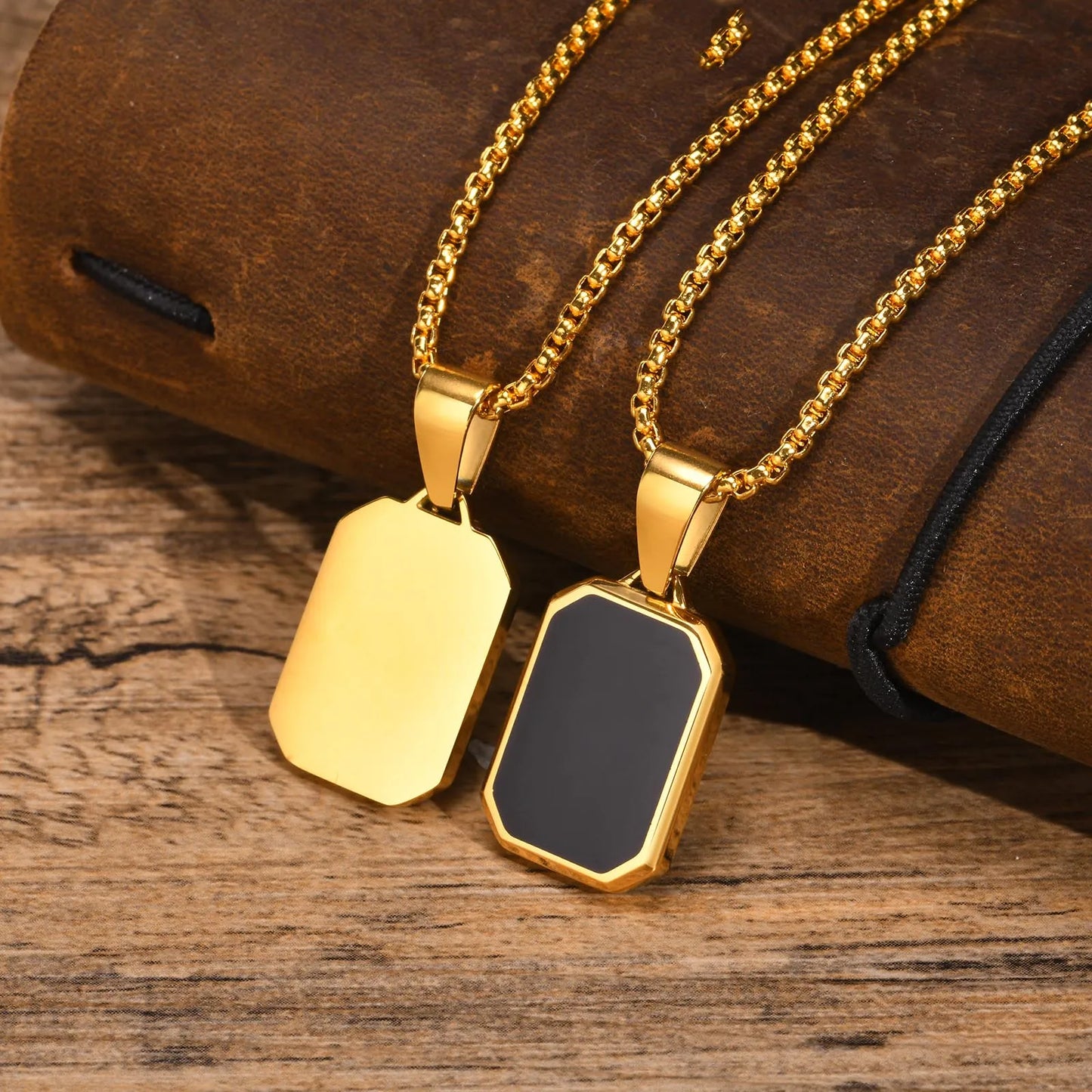 Men's Black Enamel Pendant Necklace