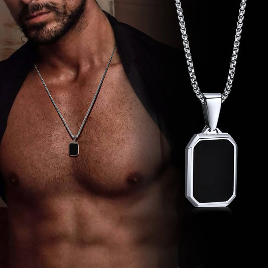 Men's Black Enamel Pendant Necklace